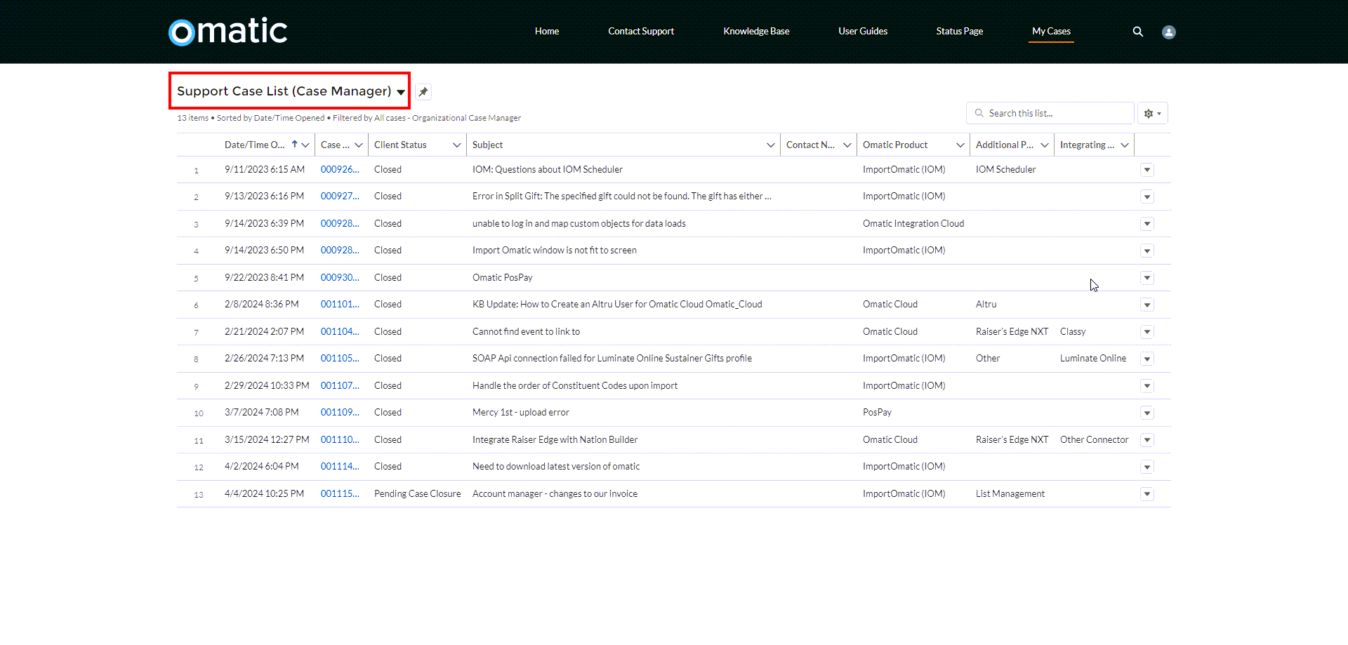 How to View Your Organization's Support Cases
