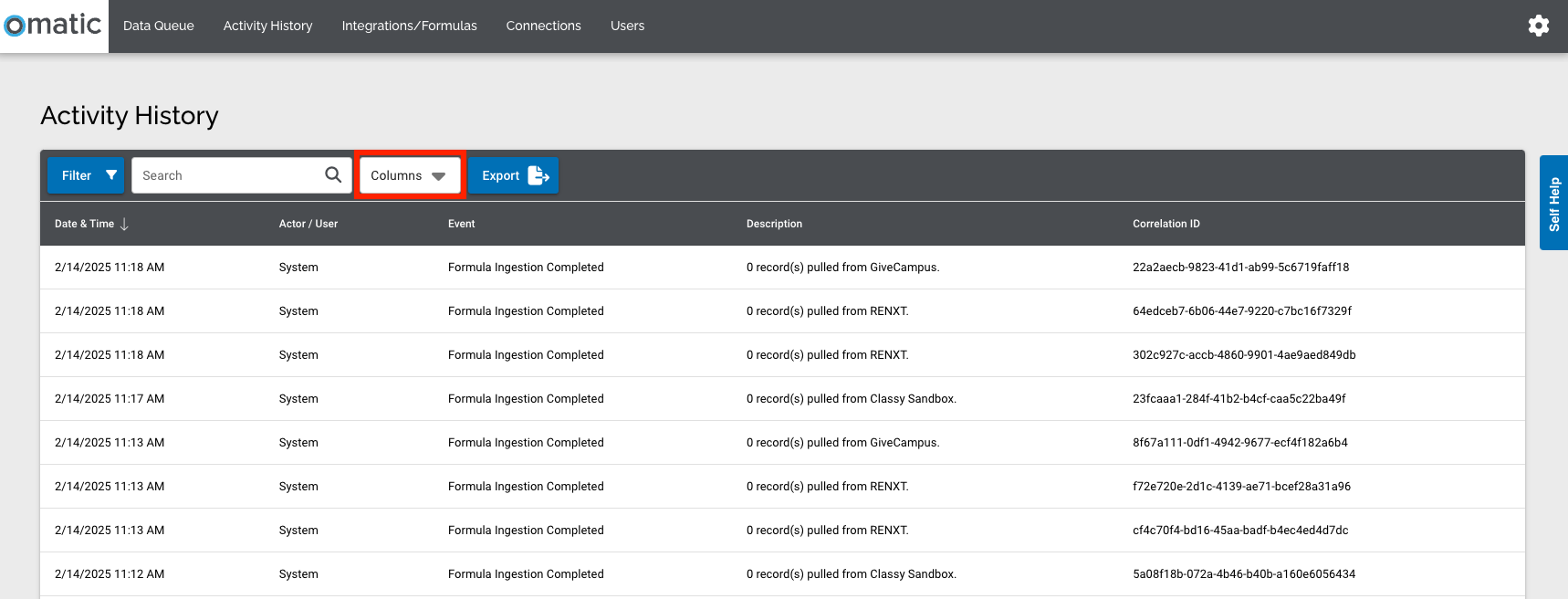 Activity History - Overview