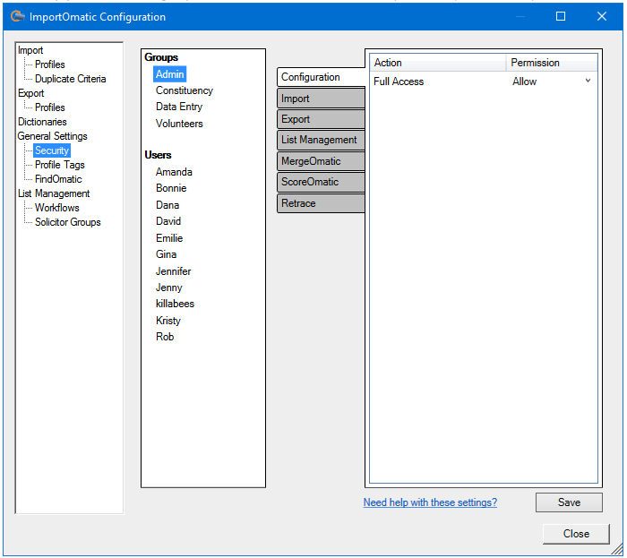 ImportOmatic General Settings - Security