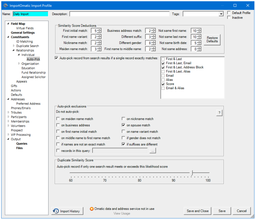 ImportOmatic - Configuration - Profiles - Profile Configuration Screens ...