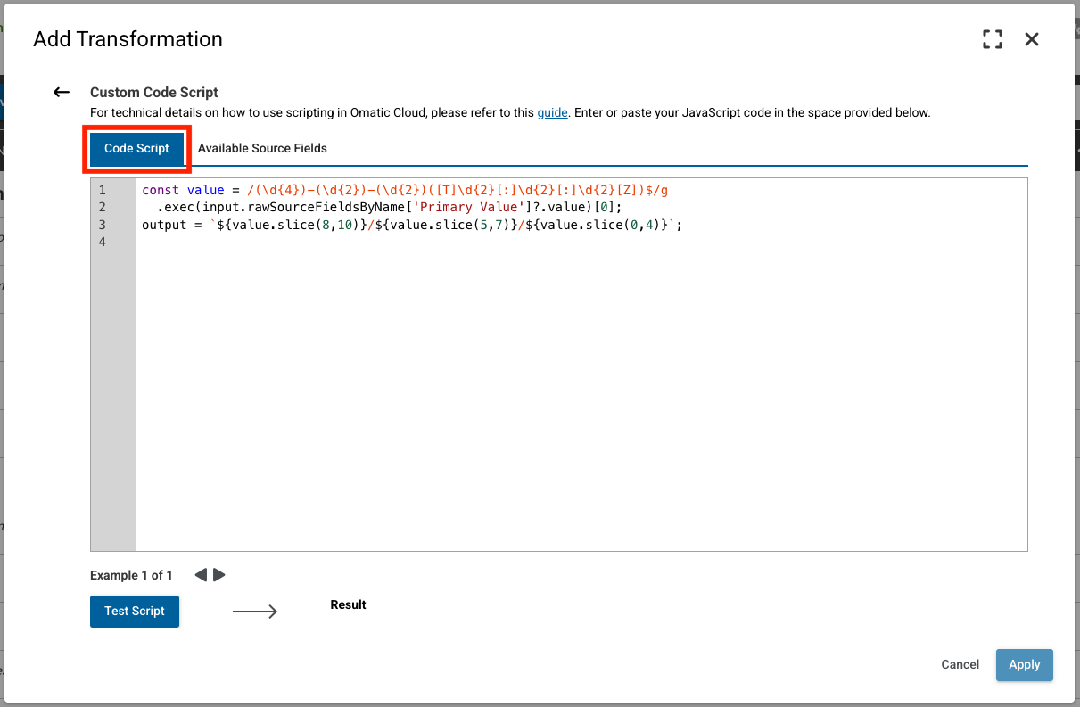 Custom Code Script Transformations