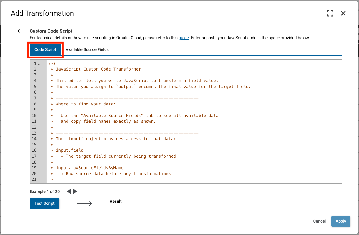 Custom Code Script Transformations